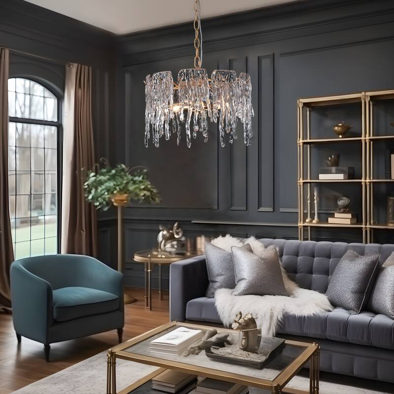 Alegate Modern Glam 3-Light Gold Drum Chandelier Glass Pendant for Dining Room