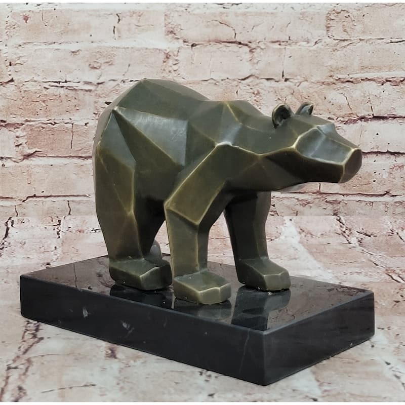 Bronze Bear Statue Geometric Modern Wildlife Sculpture Numbered Decor