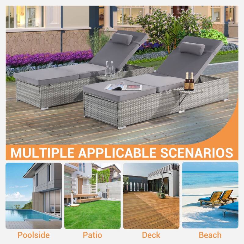 SANSTAR 2-piece Patio Chaise Lounge Chairs, Rattan Reclining Chair Pool Adjustable Backrest Sunbathing Wicker Recliners