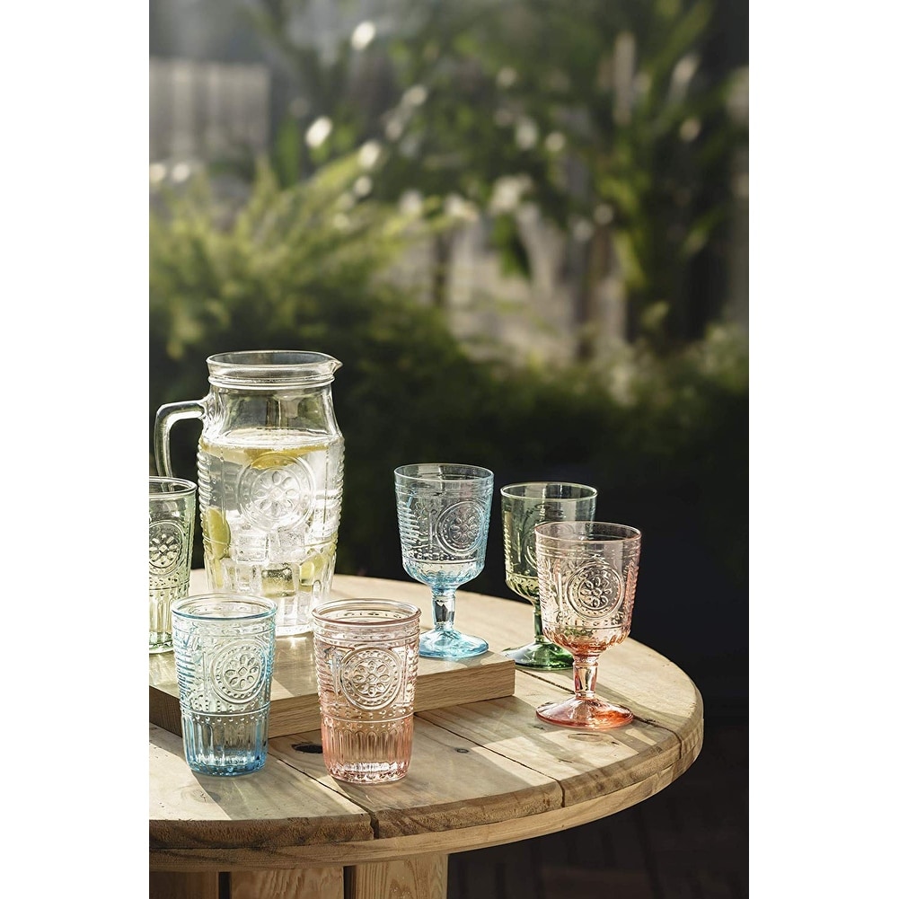 Bormioli Rocco Romantic Set of 6 Cooler Glasses, 16 oz. Colored Crystal Glass, Pastel Green, Made in Italy.