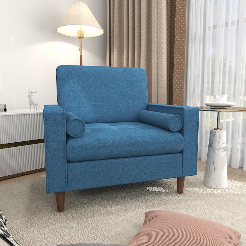 Tufted Upholstery Club Armchair With Bolster Pillows