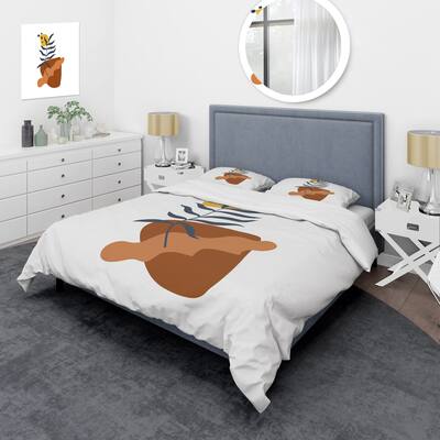 Designart 'Elementary Shapes With Abstract Flowers Plants VI' Modern Duvet Cover Set
