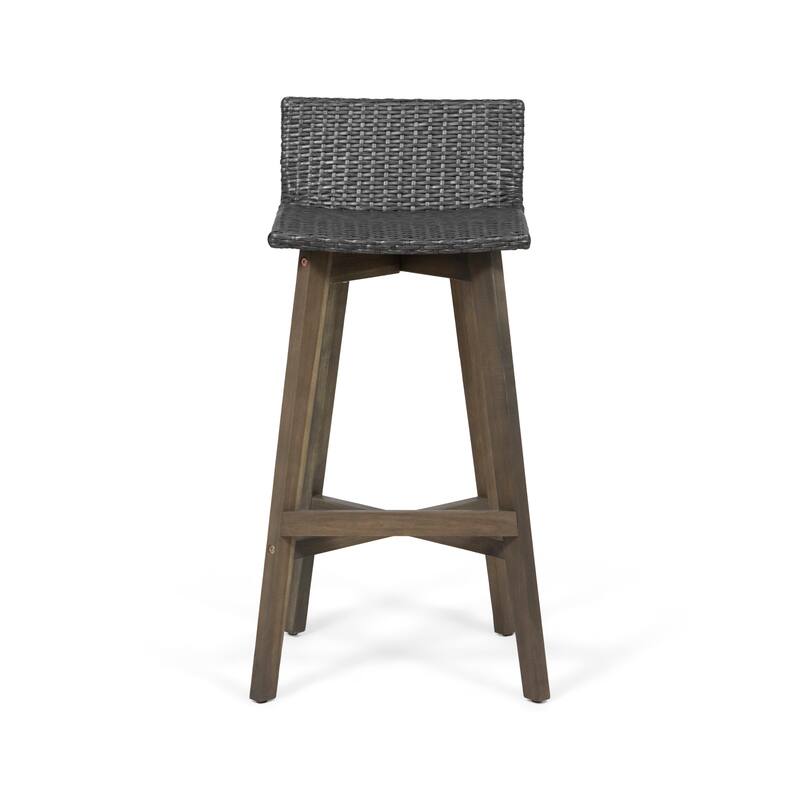 La Brea Outdoor Acacia Wood and Wicker Barstools (Set of 2) by Christopher Knight Home