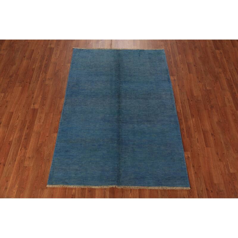 Blue Gabbeh Modern Rug Hand-Knotted Wool Carpet - 4'1" x 5'11"