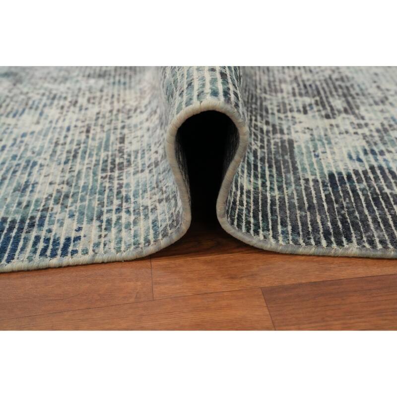 Hand Knotted Oriental Viscose Silk Carpet Modern Abstract Greys & Charcoal Abstract Area Rug - 7' 8'' X 5' 5''