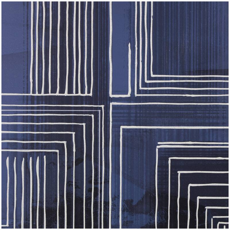 Blue Canvas Geometric Framed Wall Art with White Square Outlines