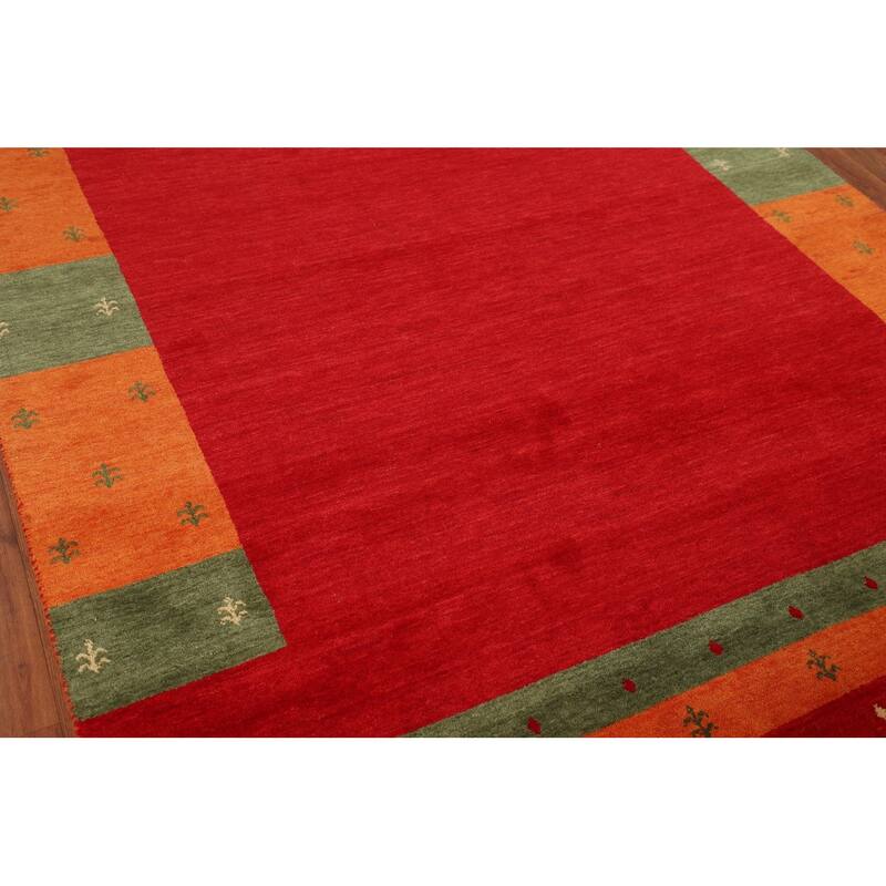 Red Gabbeh Indian Area Rug Handmade Wool Carpet - 5'11"x 7'11"