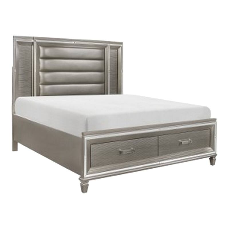 Deci 4 Pc Queen Bedroom, LED Headboard, Mirrored Trim, Champagne Silver
