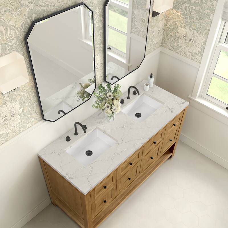 Breckenridge 60" Double Vanity, Light Natural Oak - 60D - Victorian Silver