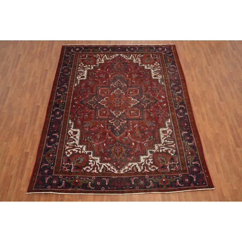 Hand Knotted Oriental 100% Wool Carpet Traditional Medallion Red Heriz Area Rug - 11' 7'' X 8' 11''