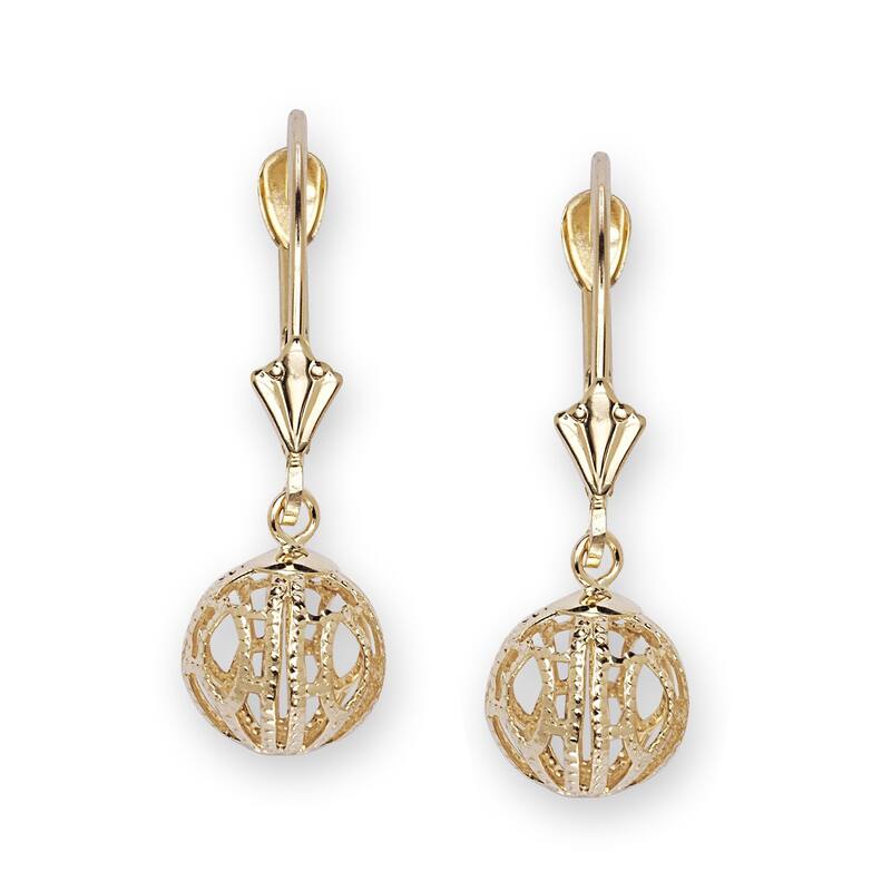 Curata 14k Yellow Gold 26x9mm Large Ornate Ball Lever Back Earrings