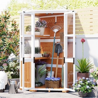 Outdoor Storage Cabinet with Waterproof Roof, Wooden Tool Storage Shed Garden Shed with Lockable Door and Storage Shelves