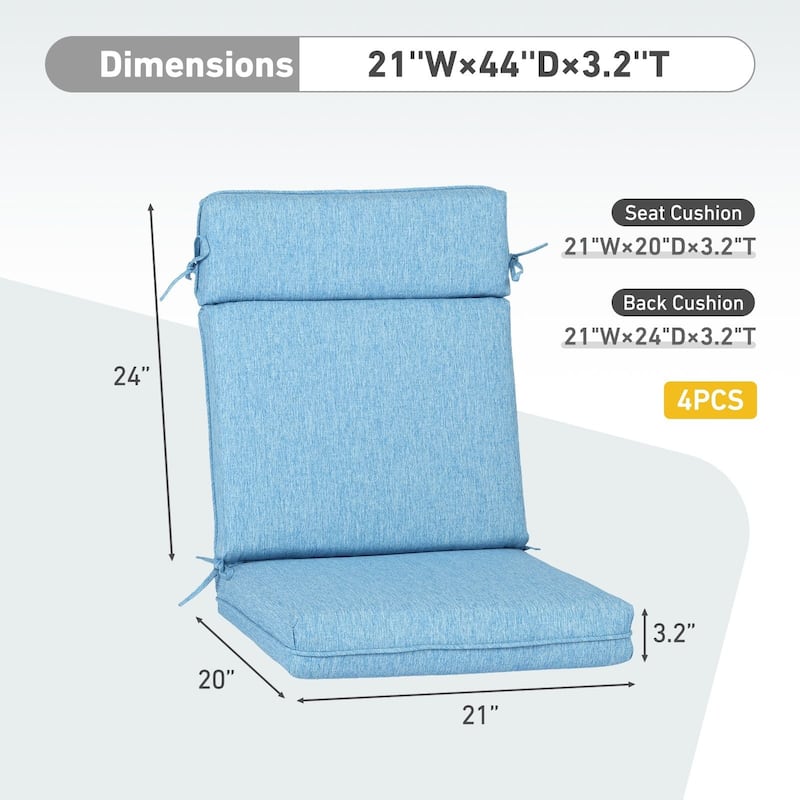 Aoodor Outdoor High Back Dining Chair Cushion Set, 44"x21"x3.2", Set of 4 - 44"x21"x3.2"