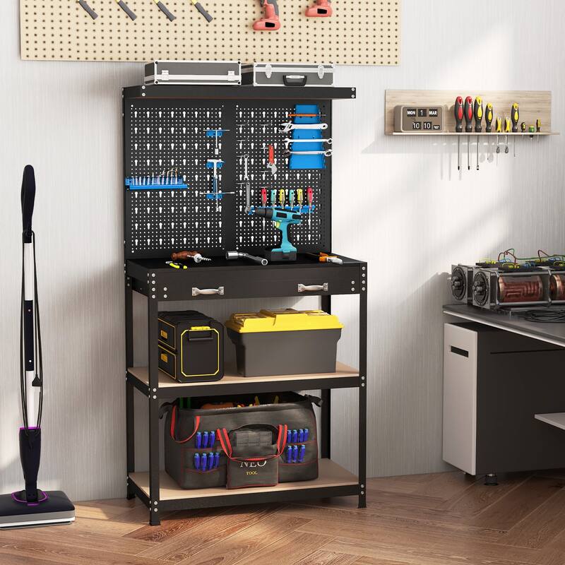 Gymax Multi-use Workbench w/ 2 Shelves Heavy-Duty Work Table Tool