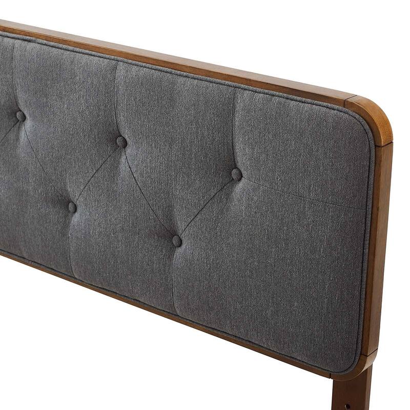 Glendale Traditional Charcoal Fabric Button Tufted Full Size Walnut Wooden Headboard
