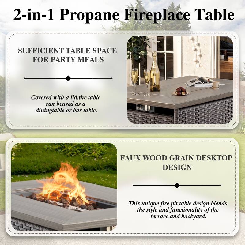 Patio Sofa Ottoman Set with Fire Pit Table
