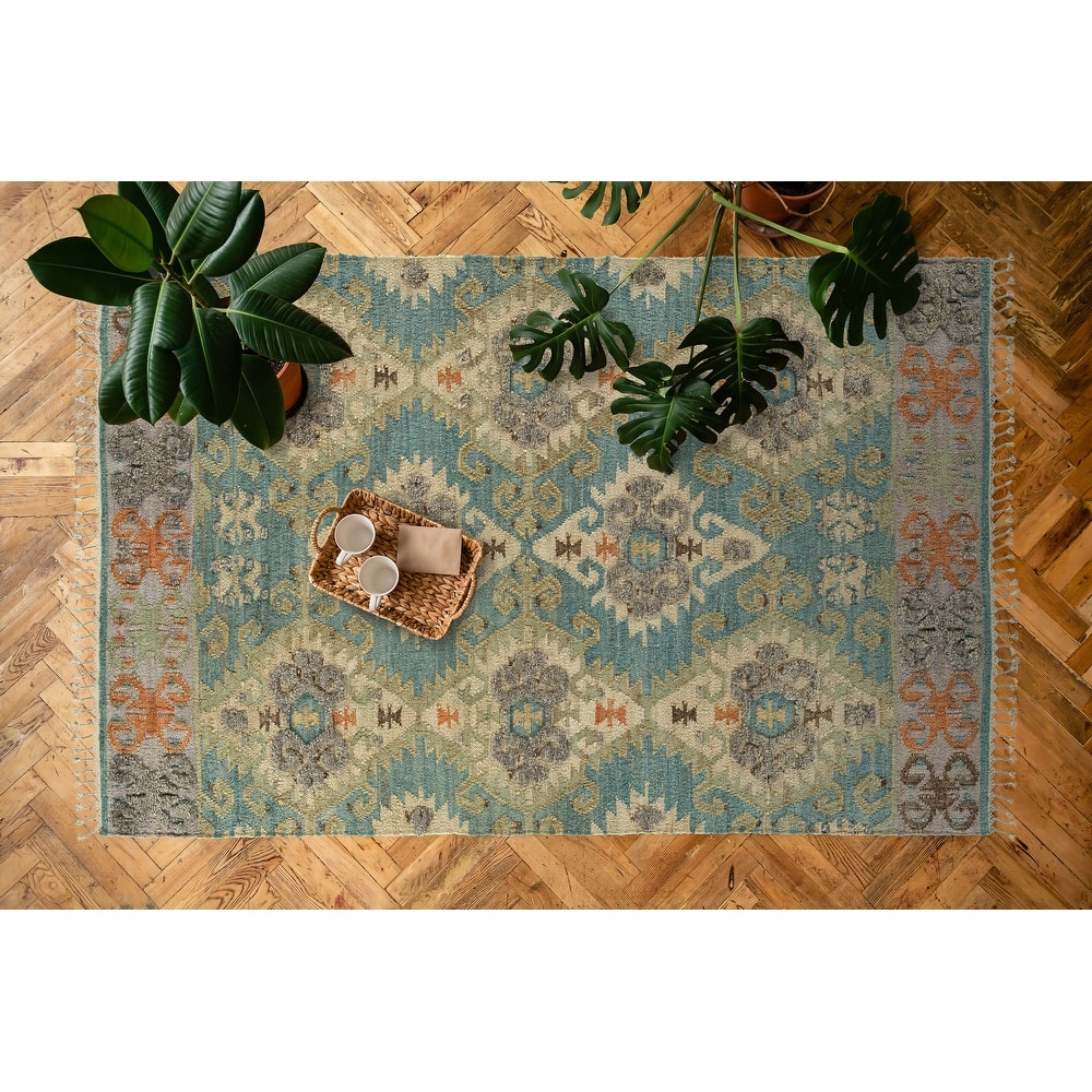 Alejandra Blue Handloomed Jute and Wool Blend Area Rug