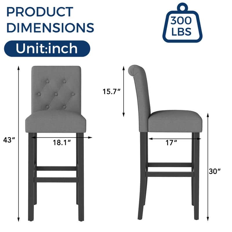 28 Inches Barstools Upholstered Bar Stools Pub Chairs with Button Tufted Back set of 2