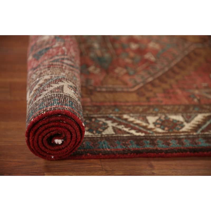 Red Ardebil Persian Vintage Runner Rug Handmade Hallway Wool Carpet - 3'3"x 9'3"