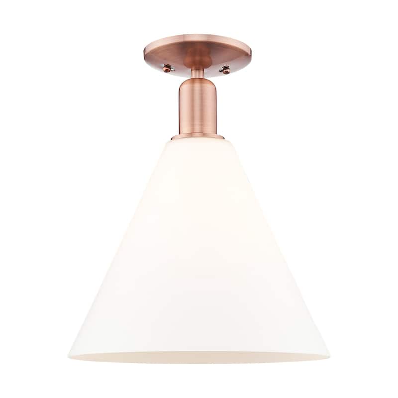 Innovations Lighting 716-1C-15-12 Berkshire Glass Semi-Flush Berkshire - Antique Copper / Matte White
