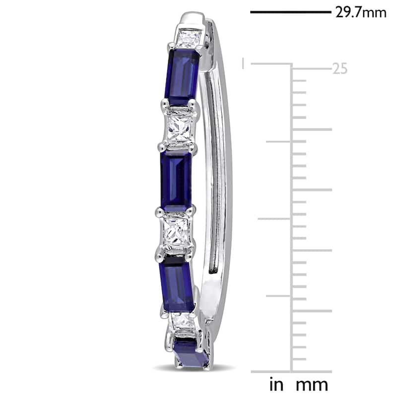 Miadora Baguette & Square-cut Created Blue & White Sapphire Oval Hoop Earrings in Sterling Silver
