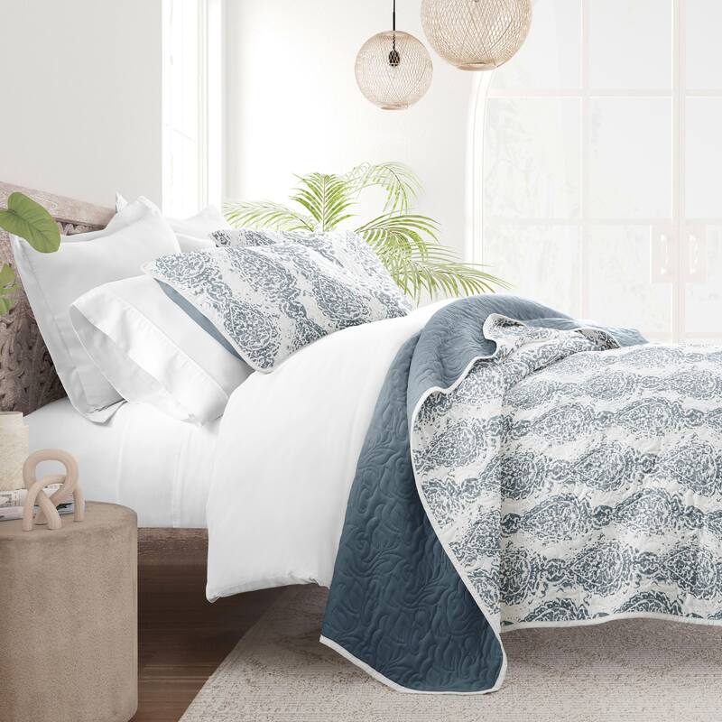 Becky Cameron All Season 3 Piece Distressed Damask Reversible Quilt Set with Shams