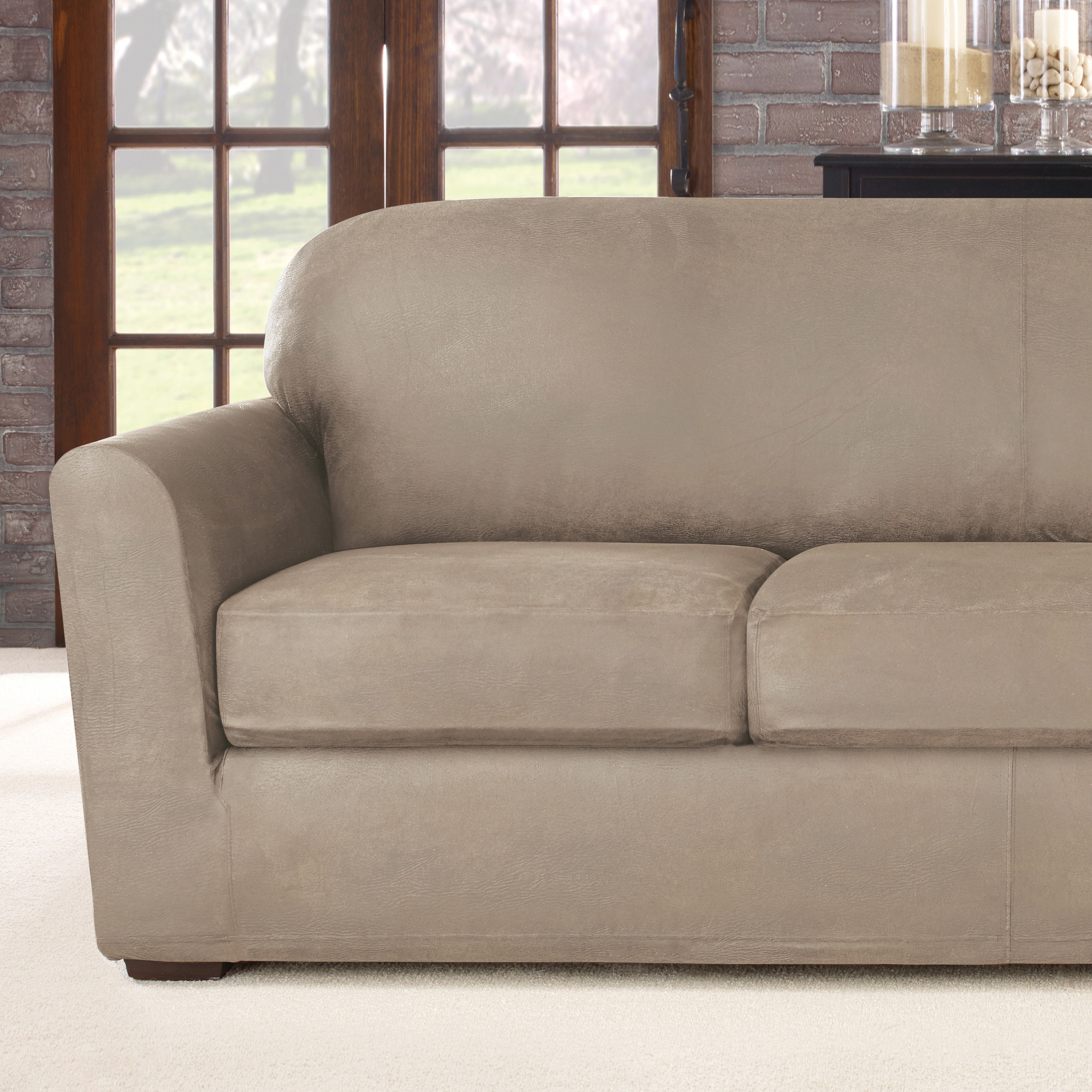SureFit Ultimate Stretch Leather 4 Piece Sofa Slipcover - Light Pebbled Gray