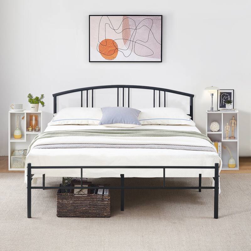 VECELO 3-Pieces Bedroom Sets, Black Bed frame and Nightstands/Bookcases Set - White - Full