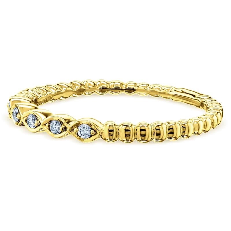 Kobelli 0.05 Carats Natural Diamond Solid 10k Gold Ribbed Navette Pattern Stacking Band