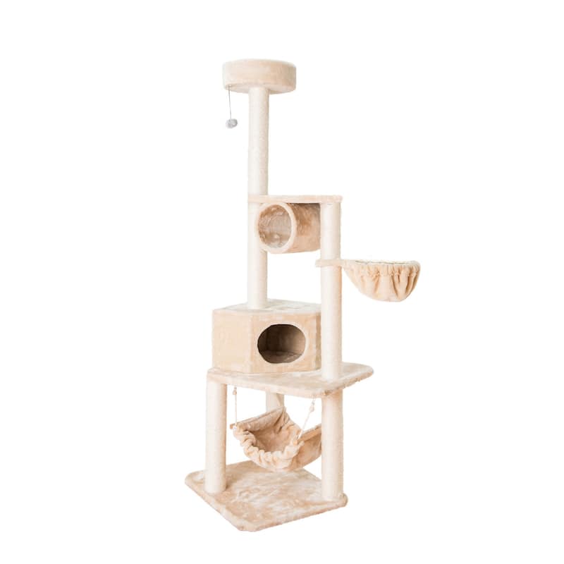 72" H Pet Tower EntertaInment Furniture With Lounge Basket, Perch - Beige