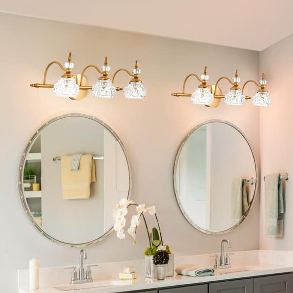 3 Lights Bathroom Lighting,Vintage Bathroom Vanity Light with Crystal