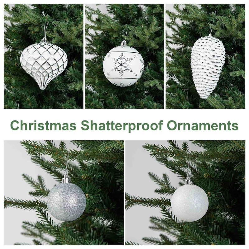 Glitzhome 36pcs Christmas Tree Silver Large Ball Shatterproof Ornaments