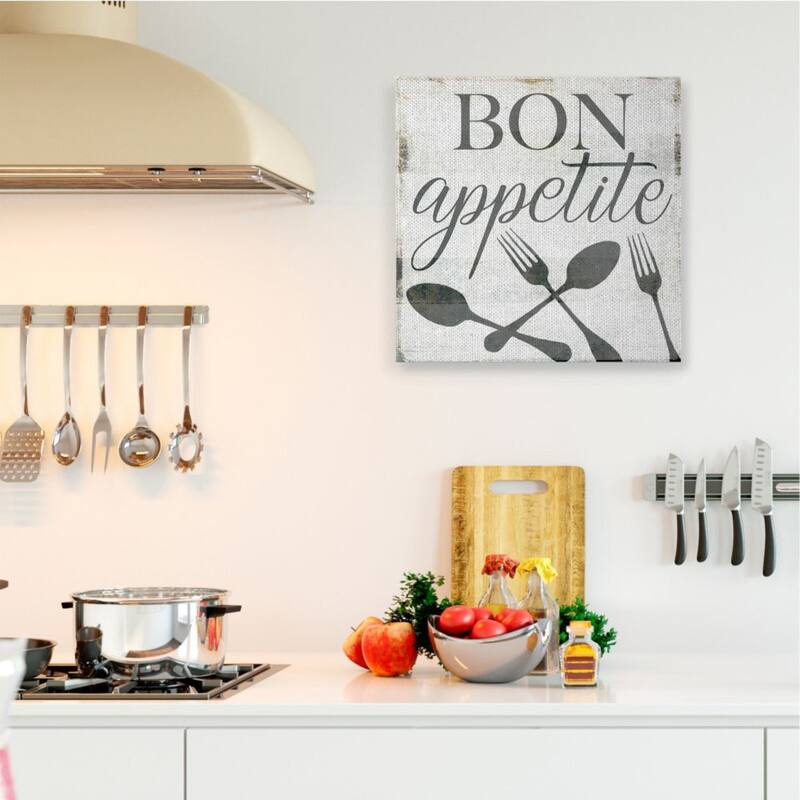Stupell Bon Appetite Rustic Charm Quote Fork Spoon Canvas Wall Art
