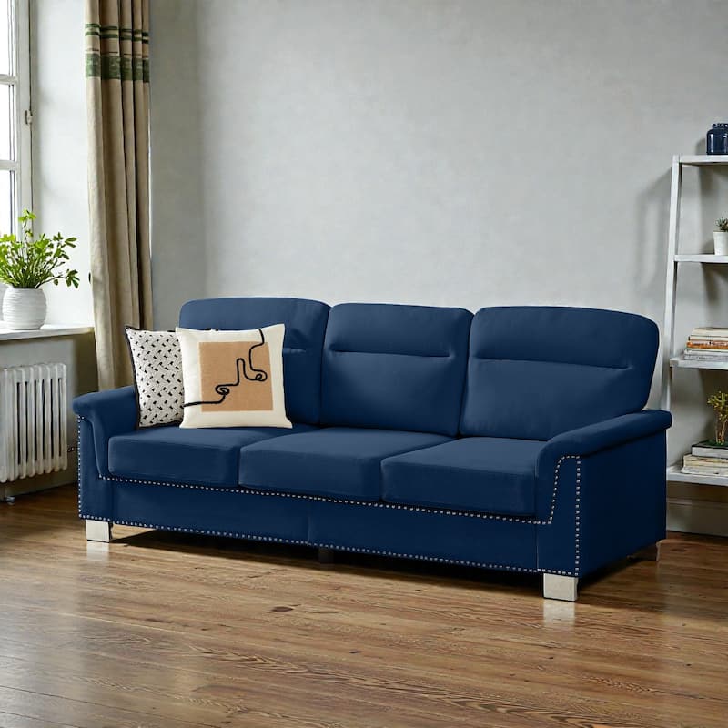 82 Inch Modern 3 Seater Sofa with Snowfleece Fabric, Compressed Upholstered Couch for Living Room Bedroom