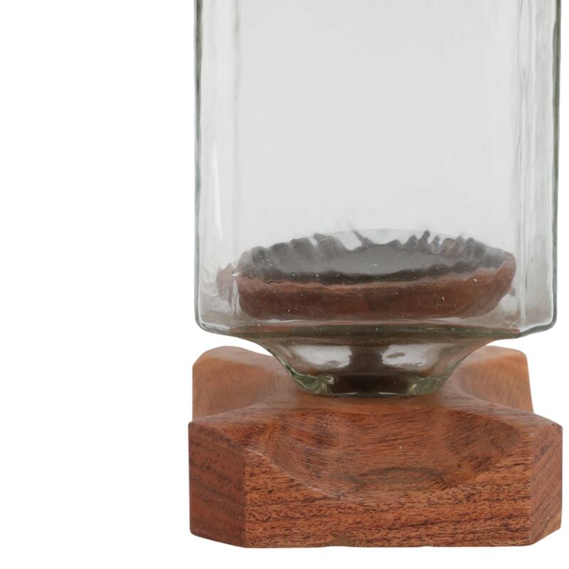 Decorative Wood and Glass Hurrican Pillar Candle Holder