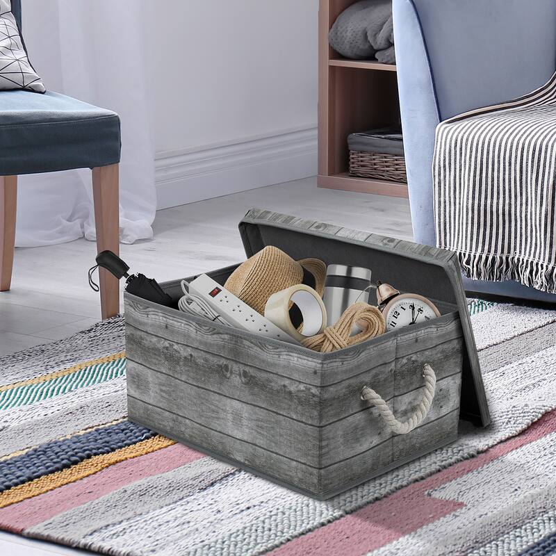 Wooden Pattern Storage Box Grey 2 Pack