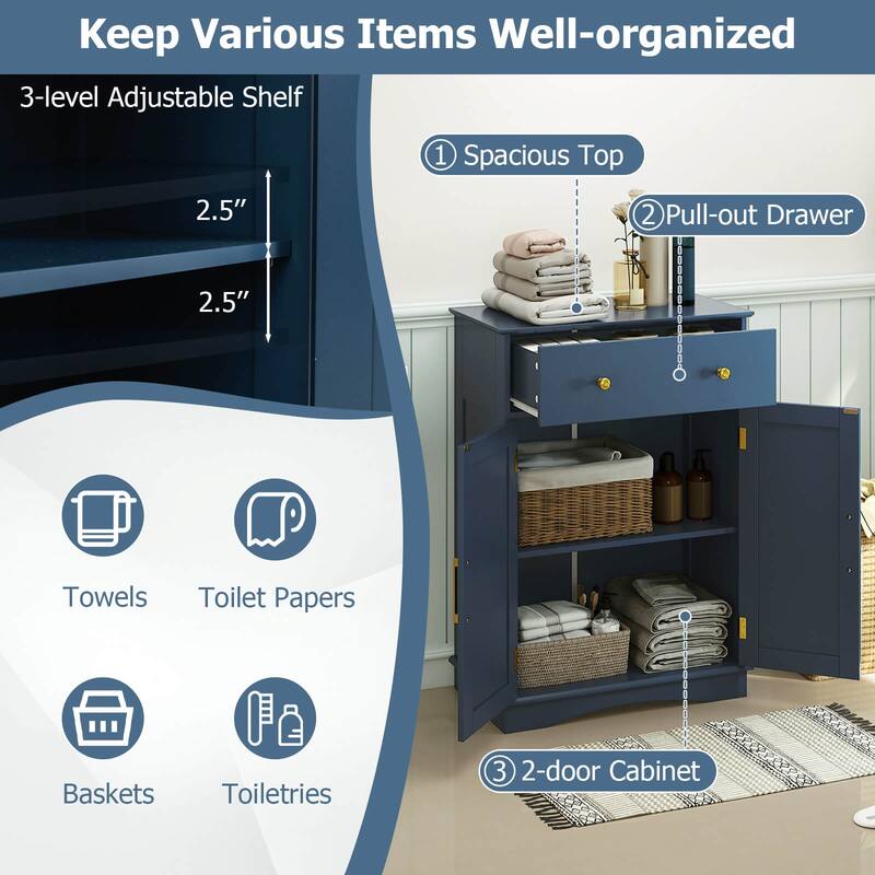 Costway Bathroom Floor Cabinet Modern Storage Cabinet with Large - See Details