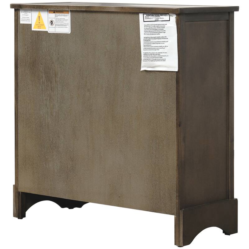 Rustic Storage Cabinet with Two Drawers and Four Classic Rattan Basket for Dining Room, Living Room