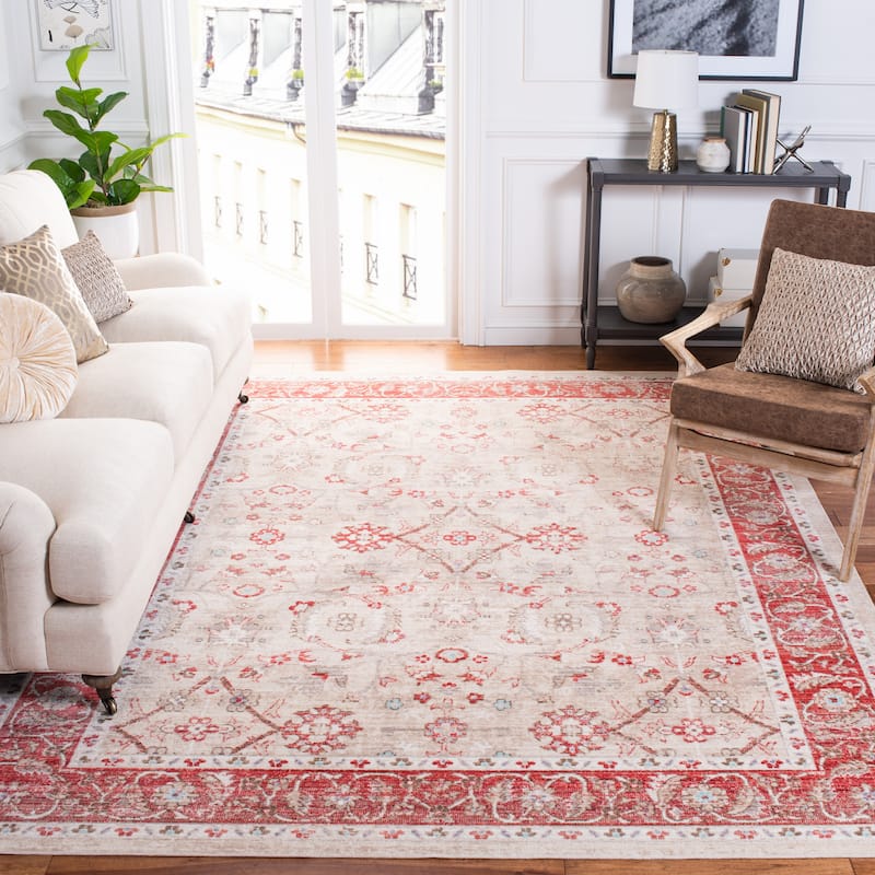 SAFAVIEH Windsor Zenzi Shabby Chic Oriental Polyester Rug - 5' x 7' - Ivory/Red