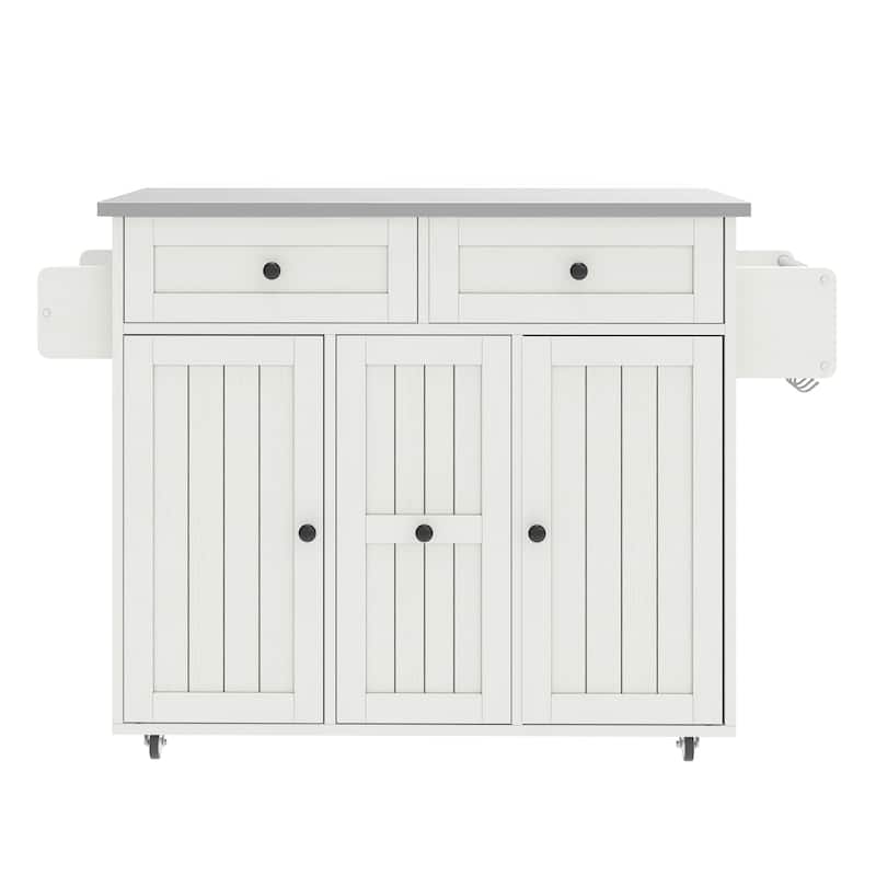Moasis Wooden Kitchen Island with Drop Leaf Rolling Cart Extra Large Work Surface and Storage Drawers Towel Spice Rack