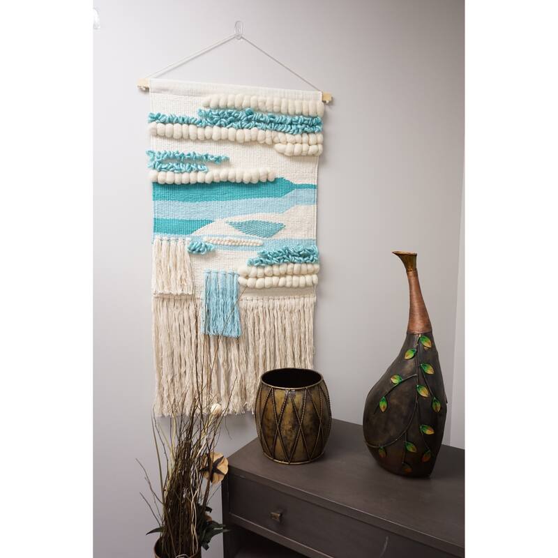 Home&Manor Wool and Cotton Large Macrame Wall Hanging with Rod Included - Exact Size