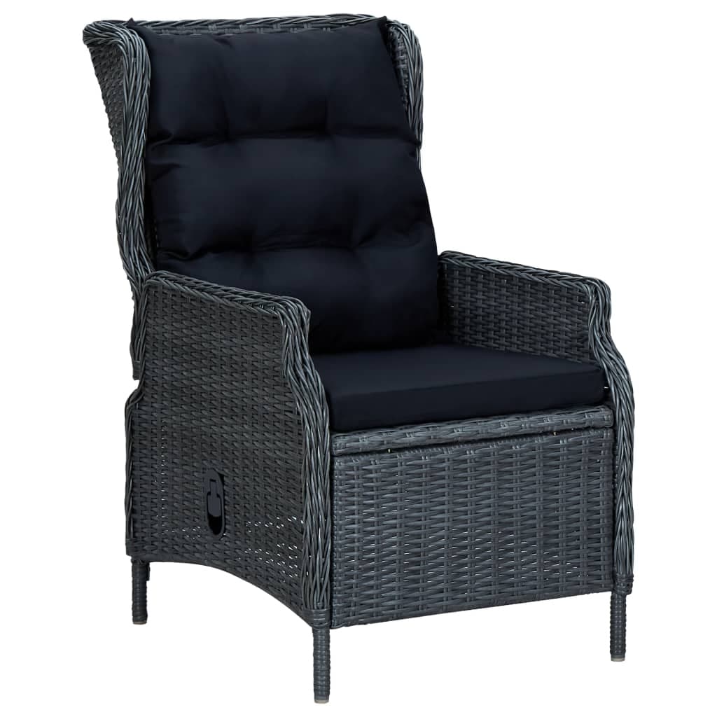 vidaXL Reclining Patio Chair with Cushions Poly Rattan Dark Gray - 22.4
