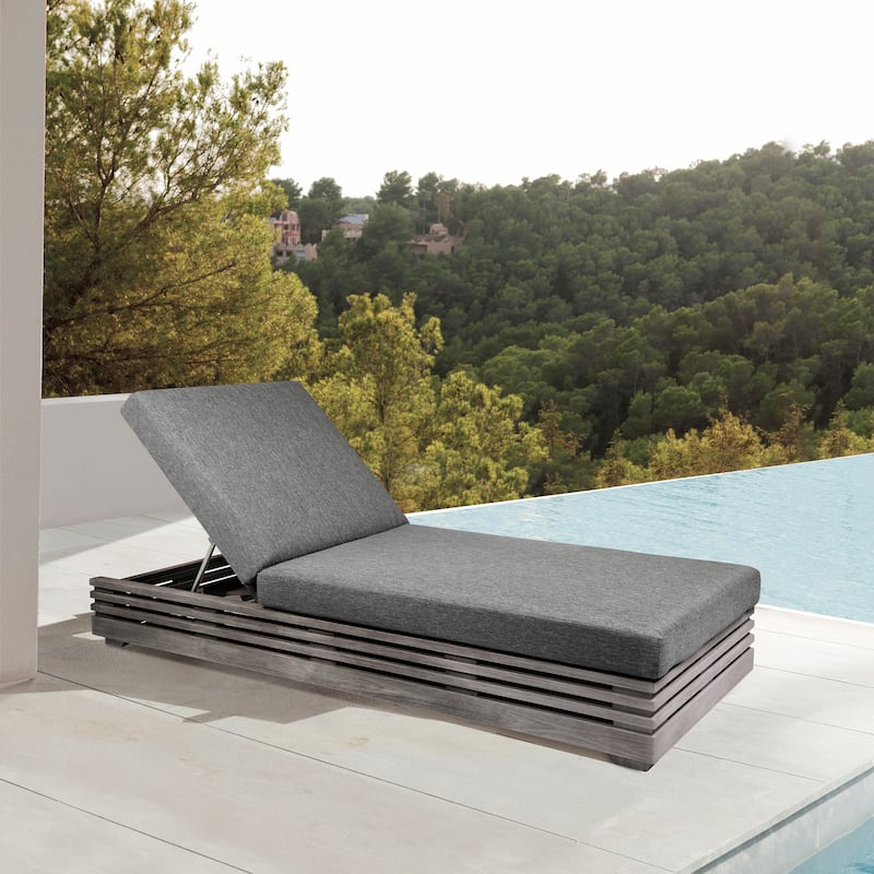 Vivid Outdoor Patio Adjustable Chaise Lounge Chair in Eucalyptus Wood with Olefin Cushions
