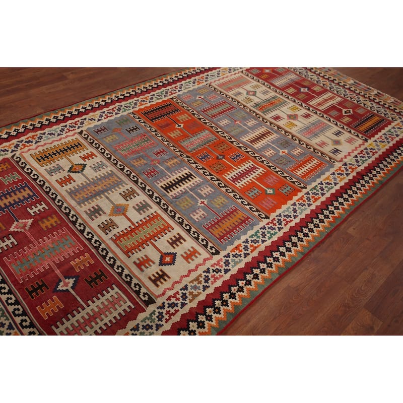 Vegetable Dye Kilim Qashqai Persian Antique Rug Flatweave Wool Carpet - 5'2" X 10'0"