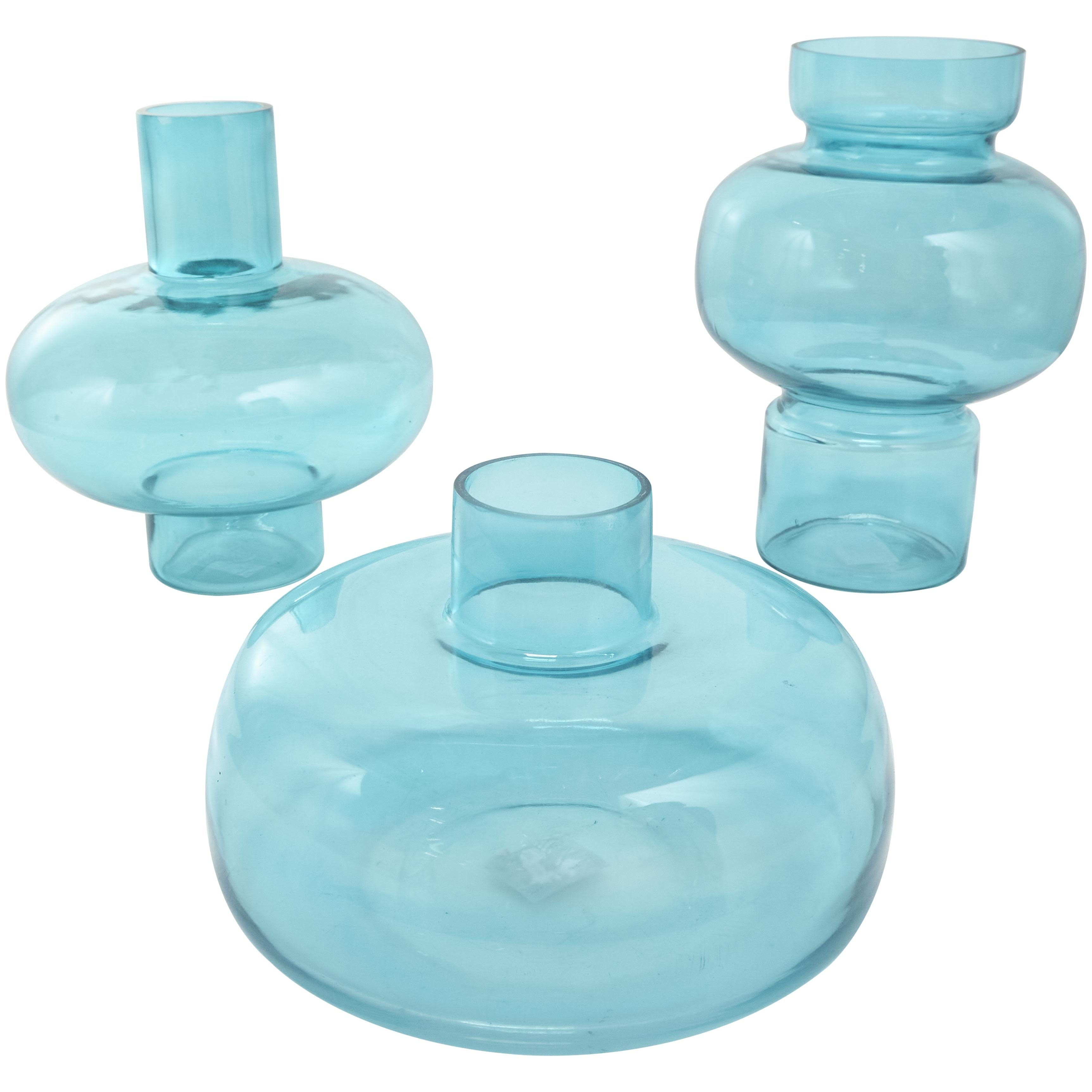 Glass Round Decorative Vase with Varying Shapes and Sizes - Set of 3 Blue, Green, Orange - Roche River Decor
