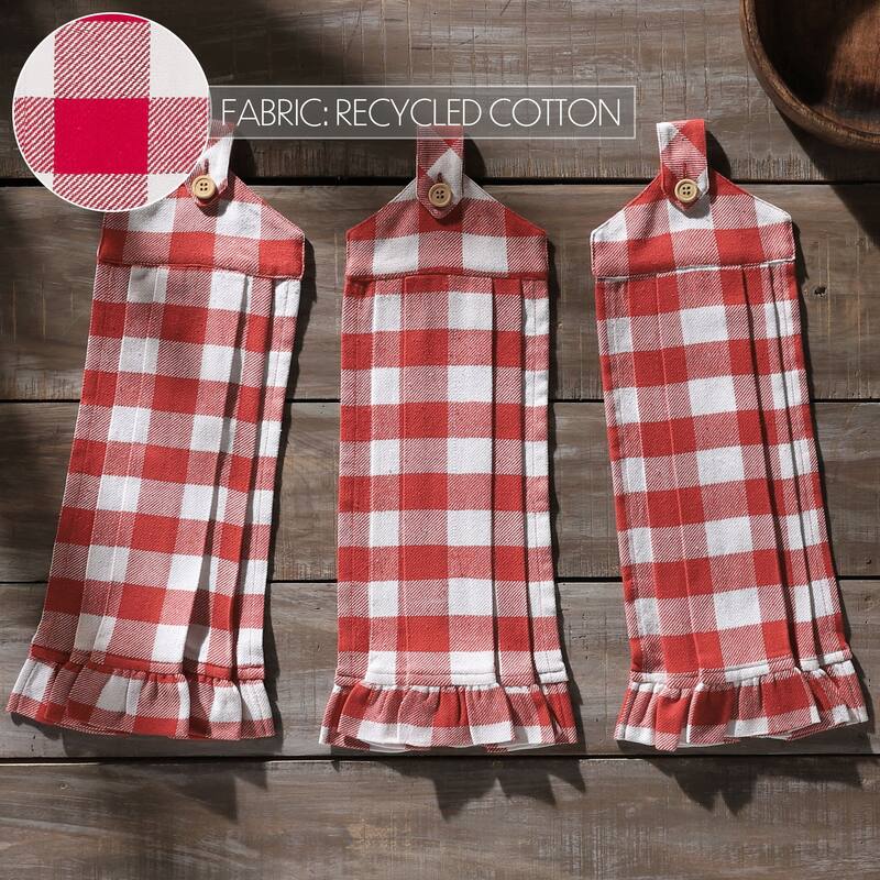 Annie Buffalo Check Black Button Loop Tea Towel Set of 3 - Red