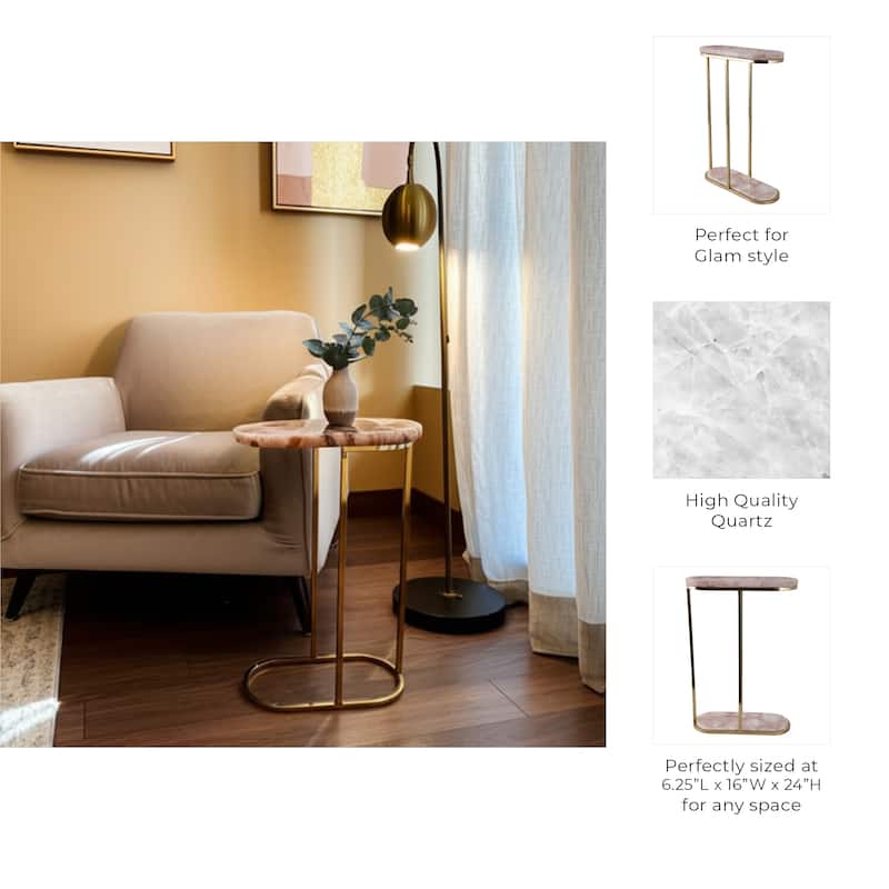Quartz Side Table Elegant Narrow for Home Decor Accent - 24" Pink - 24.0"