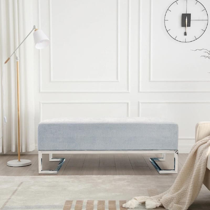 Pasargad Home Luxe Upholstered Stainless Steel Bench - W48"xD16.5"xH17.6"