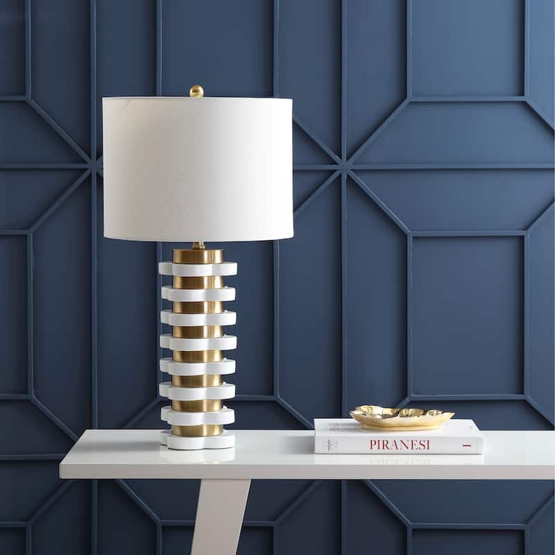 Marsh 26.5" Quatrefoil Striped Resin LED Table Lamp, Brass by JONATHAN Y