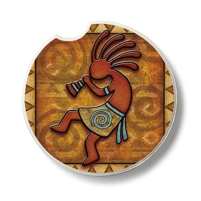 Kokopelli 2 Pack Absorbent Stone Coaster for Vehicle Cup Holder 2.6” Diameter Manufactured in The USA